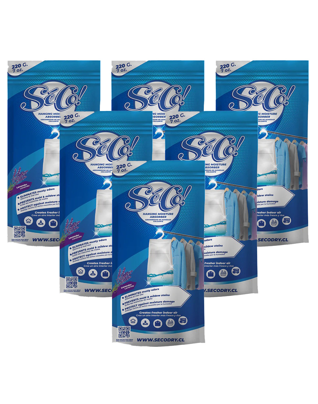 SéCo! Absorbente Humedad Colgante 6 x 220 gr - Puntolimpieza